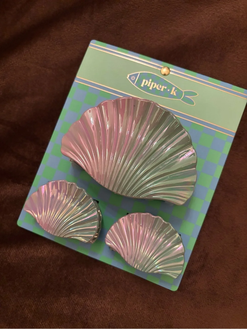NWT Piper K Iridescent Sea Shell Jaw Clips - 3 PC Set
